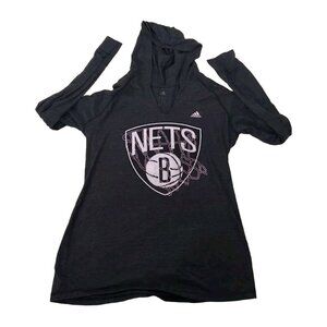 Adidas Brooklyn Nets NBA Long Sleeve Hooded Tee Bling Large Women's READ